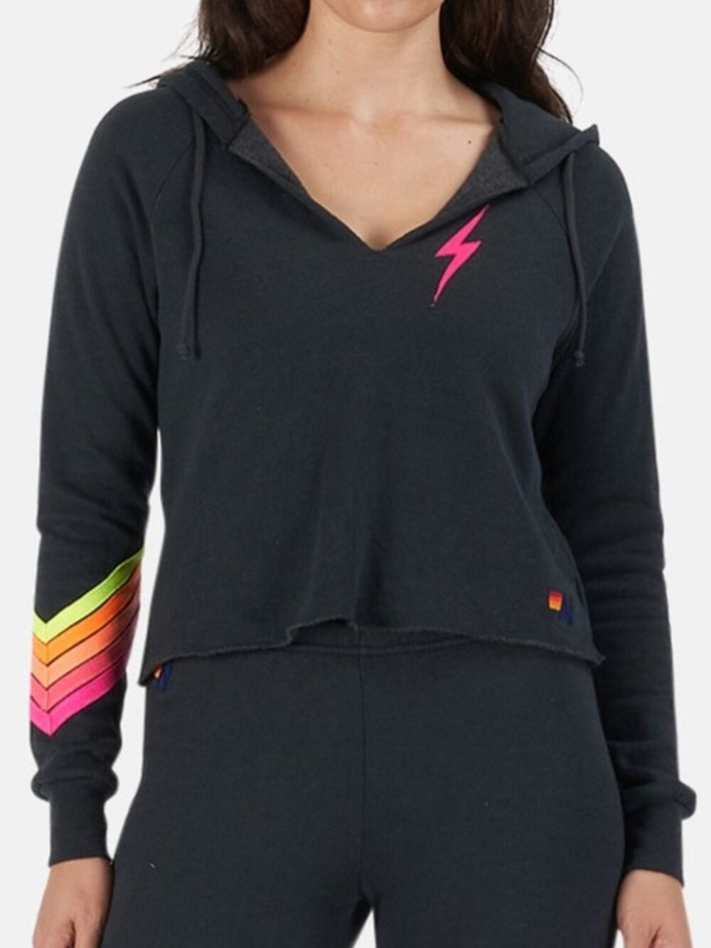 Aviator Nation Bolt Chevron Cropped Hoodie Size S